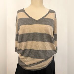 Authentic Autumn Cashmere Striped V-Neck Sweater